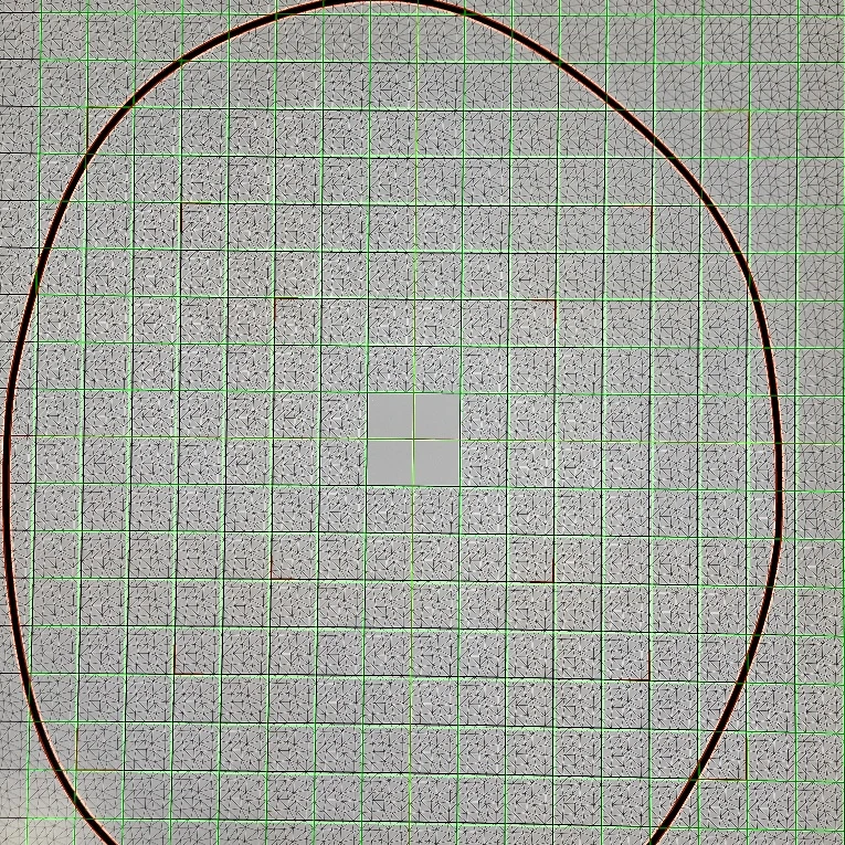 36-inch (912.76 mm ID) flexible O-ring on a 1,500 mm Pro-Vision Booth grid with green solved grid lines and full-perimeter contour trace