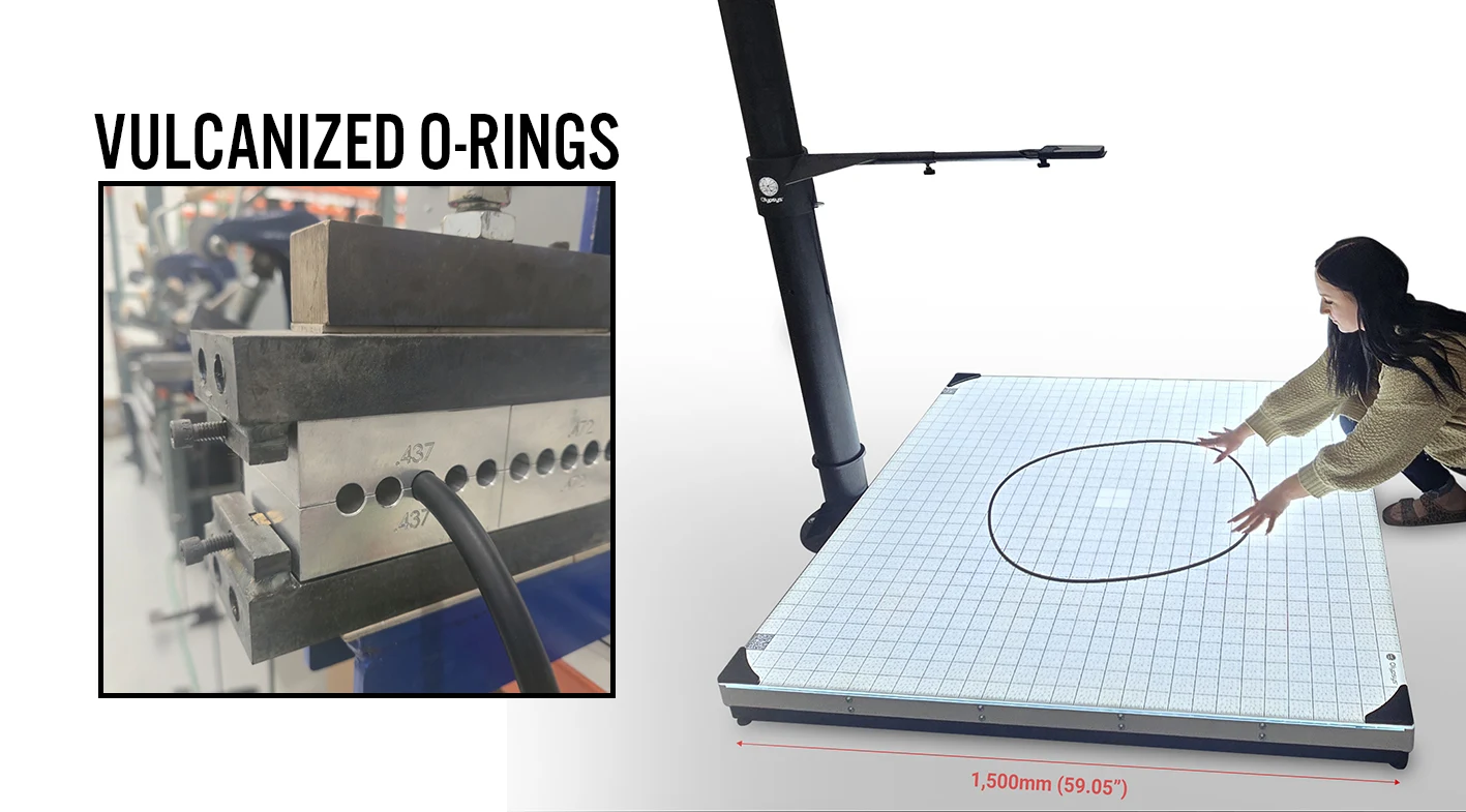 Precision vulcanized O-ring splicing fixture and finished ring inspection on a 1,500 mm Olypsys Pro-Vision Booth