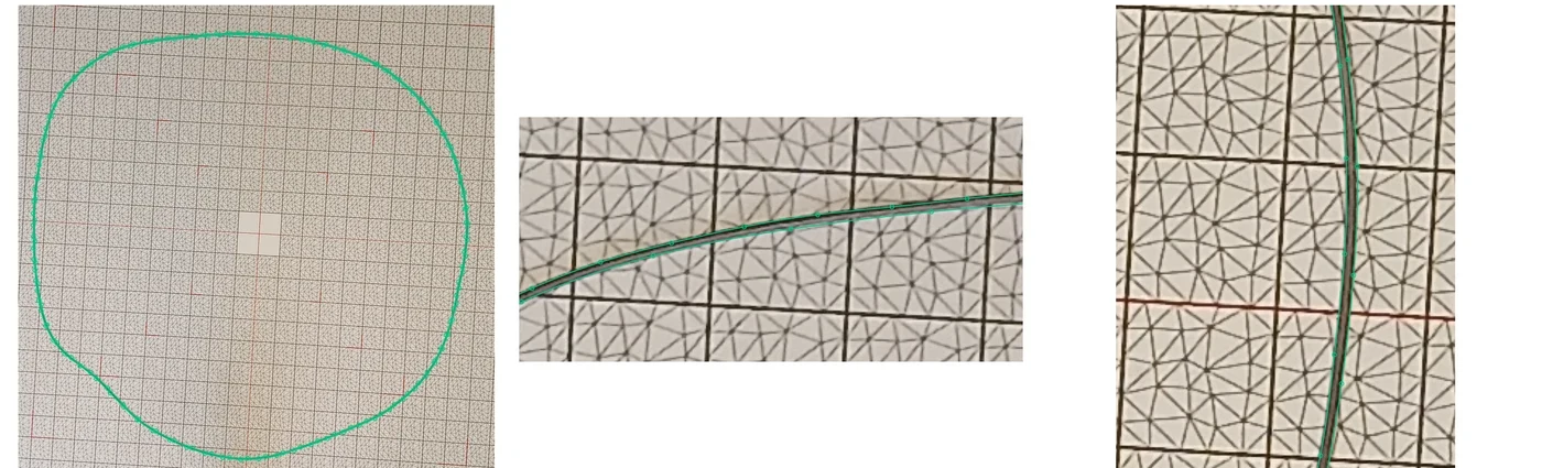 Whole-ring perimeter trace alongside zoomed top-edge and right-edge sub-pixel boundary detail on a thin O-ring